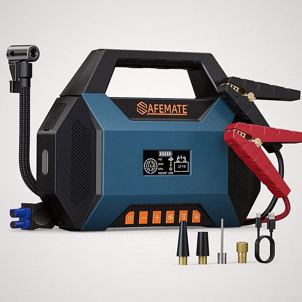 2500A Car Jump Starter with Air Compressor - 120PSI Tire Inflator, 40W Fast C...