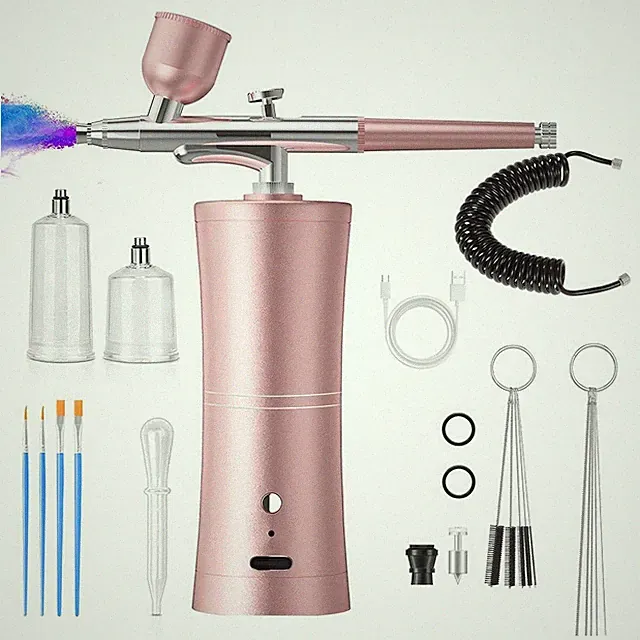 Cordless Airbrush Kit with Compressor Handheld Rechargeable Air Brush Gun Kit US