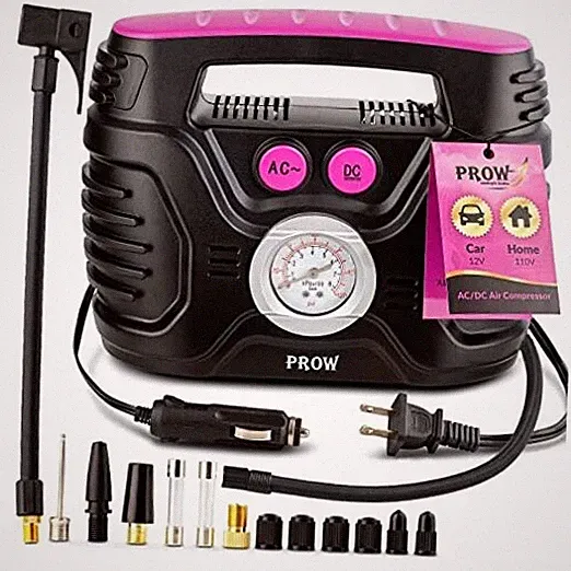 electric air compressor Portable tire inflator 12V, 110V, car and compact Pink