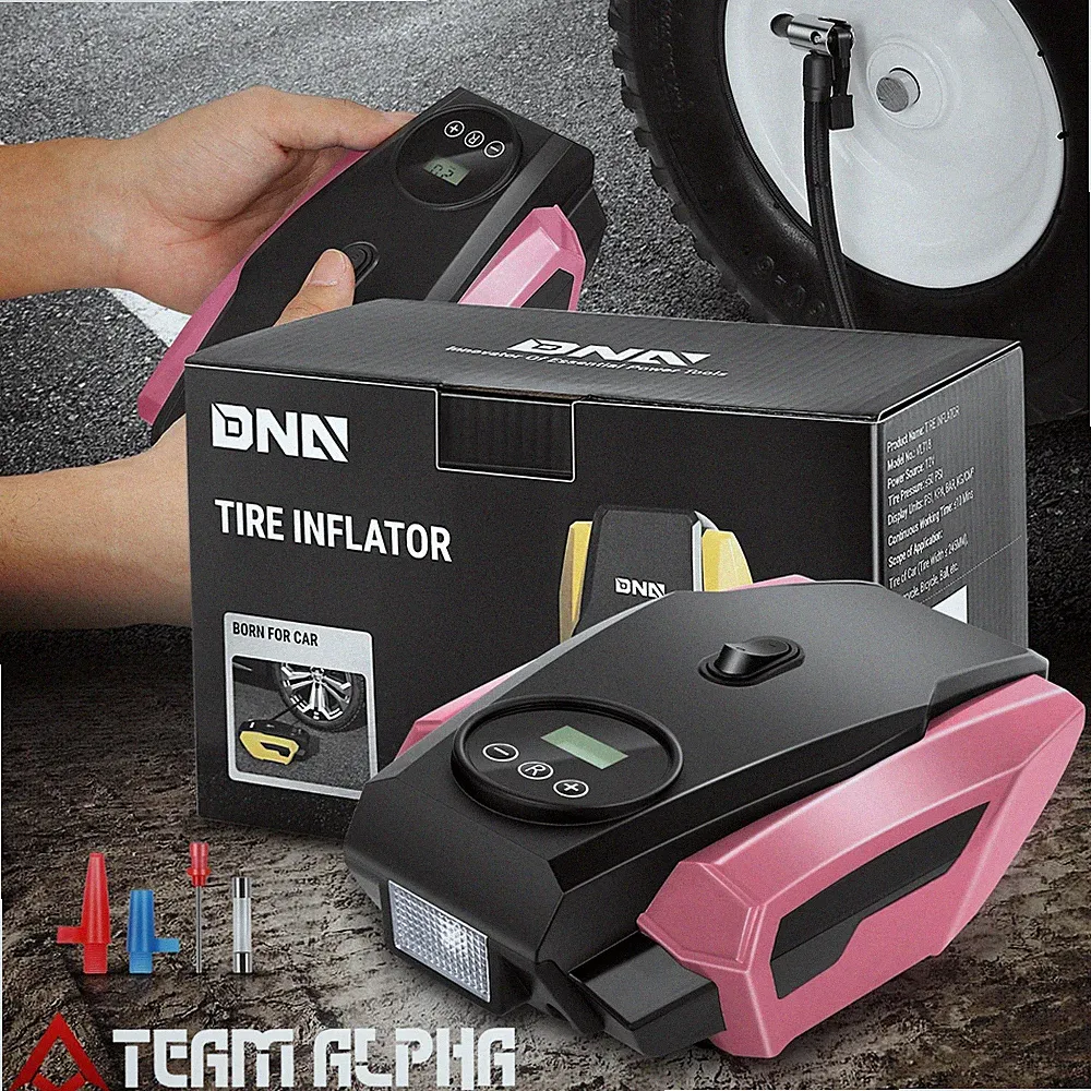 Fits Car Motorcycle Tire Inflator Portable Air Compressor Pump w/ LED Light Pink