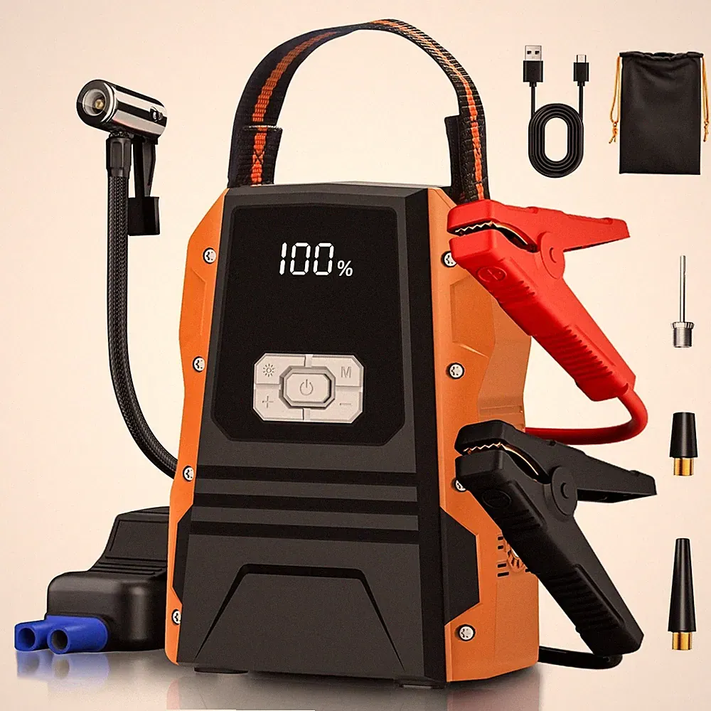 Jump Starter with Air Compressor 12000mAH Portable Car Battery Booster with 1...