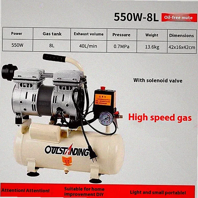Mini Small Portable 1hp Outstanding Silent Oil Free Air Compressor 220V