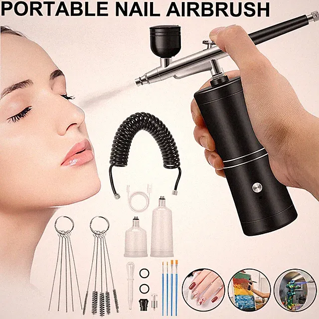 Rechargeable Cordless Airbrush Kit Handheld Sprayer Gun for Barber Nail Makeup