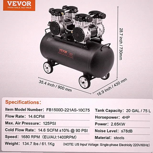 Succebuy Air Compressor 750W/1450W/3000W Oil Free Air Compressor Quiet Portable