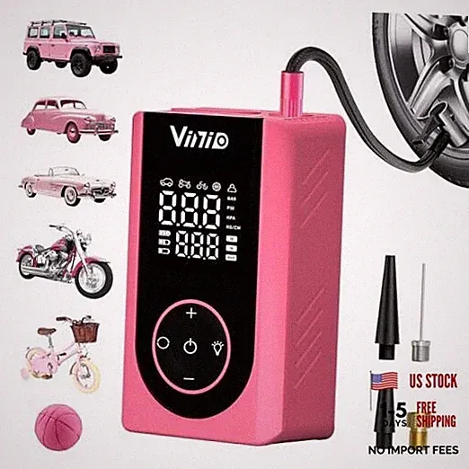 Tire Inflator Portable Air Compressor, LED Display & Auto Shut-Off, Light Pink
